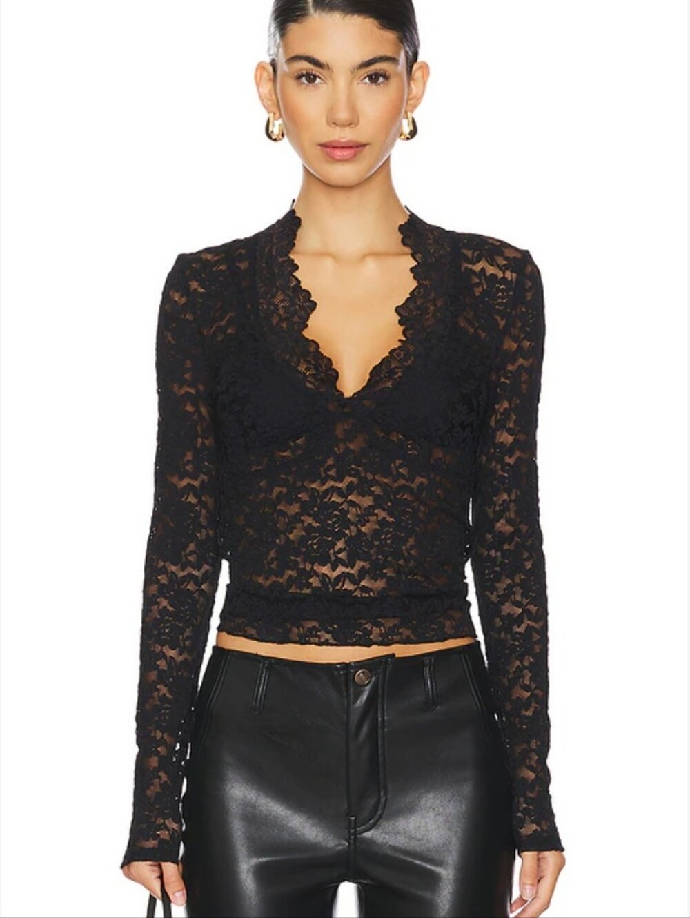 NWT Free People Intimately All Day Lace Long Sleeve Black/ Small